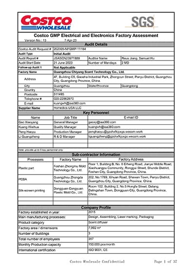 SCENTA COSTCO certificate reference