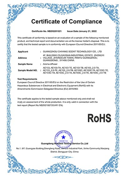 SCENTA WEEE certificate
